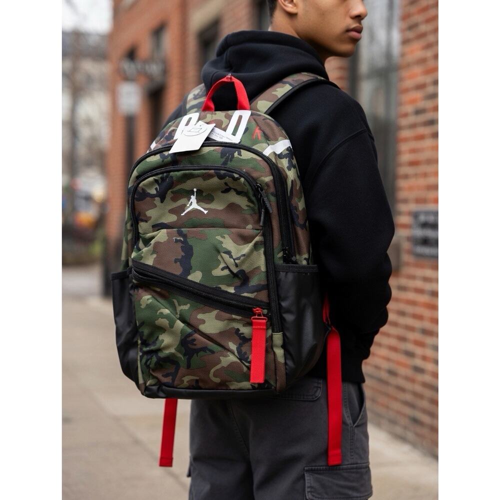 Jordan Camouflage Backpack Zip Closure Adjustable Straps Laptop Sleeve Men